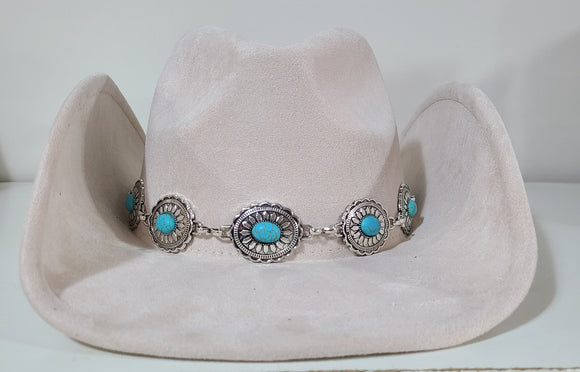 cream cowboy hat with turquoise hatband