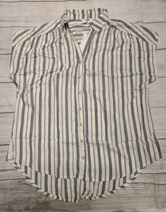 striped short sleeve button up top