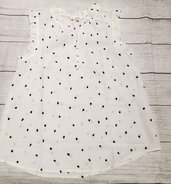 polka dot sleeveless shirt- white