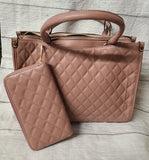 mauve quilted 2 piece vegan leather purse set