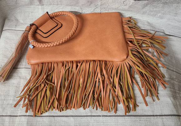 peach- fringed wristlet