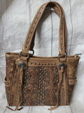 brown- ABZ-G017 American Bling Floral Embossed Tote