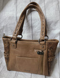 brown- ABZ-G017 American Bling Floral Embossed Tote