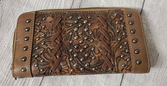 brown ABZ-G017 American Bling Floral Embossed Wallet