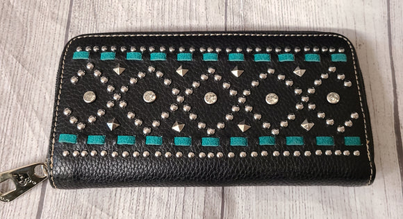 ab-6214 american bling black studded wallet