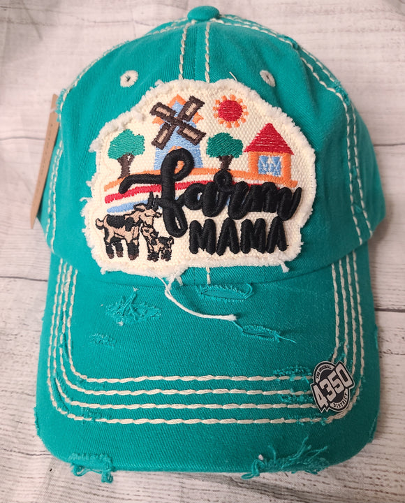 teal farm mama hat