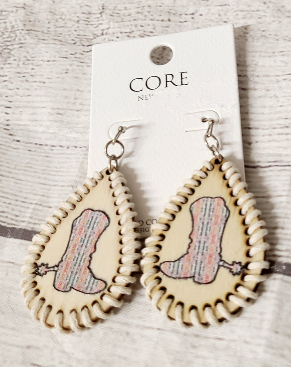 wood cowboy boot earrings