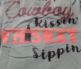 TURQUOISE DRIPPIN' COWBOY KISSIN' WHISKEY SIPPIN' ON SAGE CREWNECK LOOSE FIT TEE