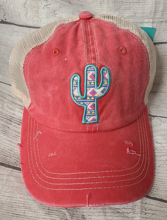 pink aztec cactus ballcap