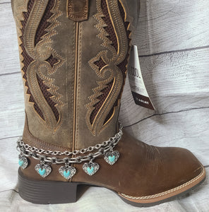 silver and turqouise stone heart boot bracelet