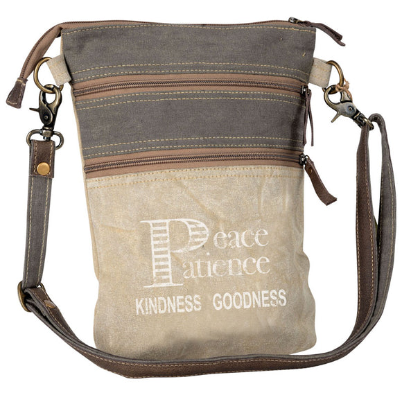 DOUBLE ZIPPER PEACE PATIENCE CROSSBODY