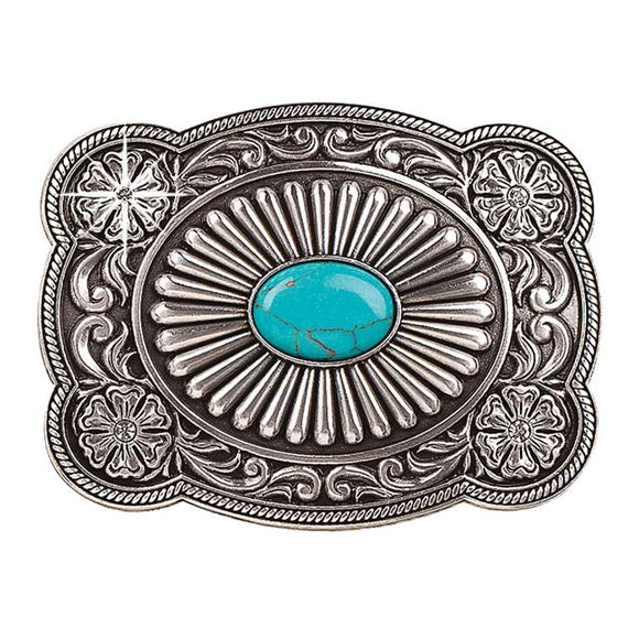 Nocona Western BLAZIN ROXX SILVER PLATED TURQUOISE STONE Belt BUCKLE 37974