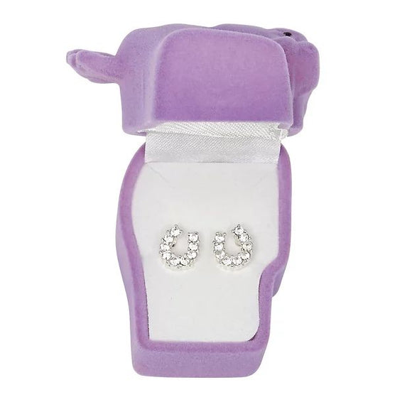 clear - RHINESTONE HORSESHOE EARRINGS W/HORSE HEAD GIFT BOX