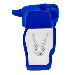 multi jn898 -RHINESTONE HORSESHOE NECKLACE W/ HORSE HEAD GIFT BOX