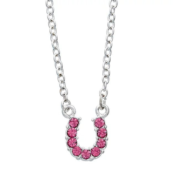 pink- RHINESTONE HORSESHOE NECKLACE W/ HORSE HEAD GIFT BOX