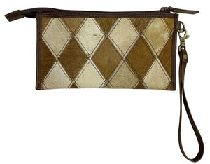 Klassy Cowgirl  Diamond Pattern Hair on Cowhide Clutch Wristlet.