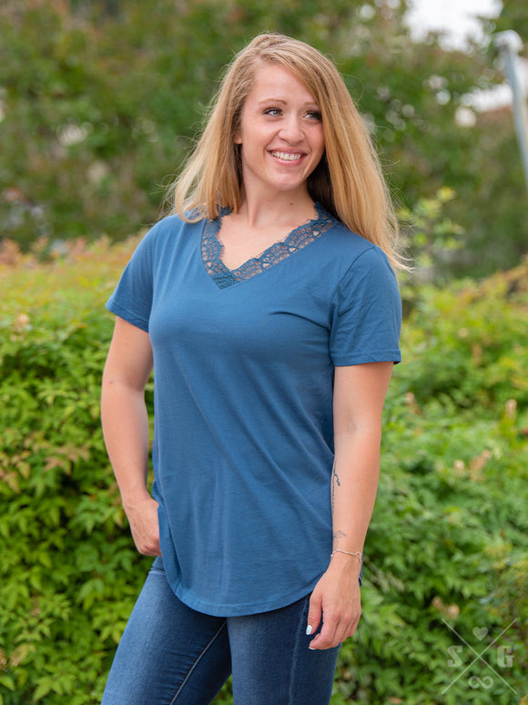 LACEY'S V-NECK TEE, SLATE BLUE