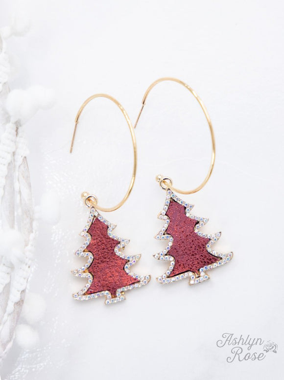 MERRY CRYSTAL' GOLD HOOP EARRINGS, RED