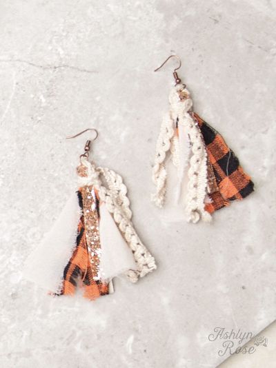 Pumpkin Patch Plaid Tassel Earrings, Orange