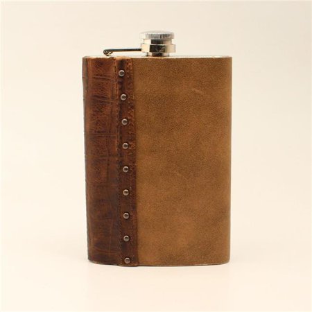 MF- 9 oz Distressed Medium Brown & Croc Leather Flask