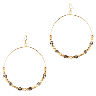 Gold Open Hoop with Gold and Black Diamond Crystals