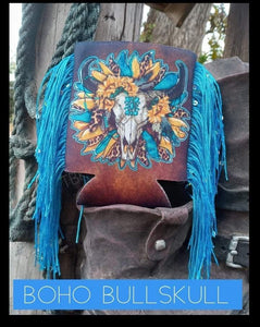 boho bullskull coozie with fringe