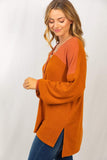 copper colored button front long sleeve