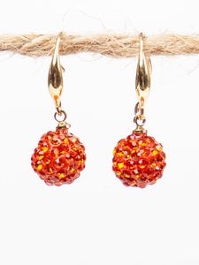 DROP OF GLAM 10MM ORANGE RHINESTONE BALL DROP EARRINGS