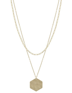 Worn Gold Hexagon Layered 16"-18" Necklace