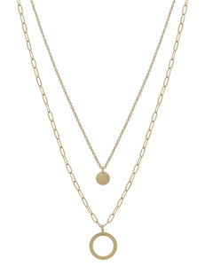 Matte Gold Layered Two Circle 16"-18" Necklace