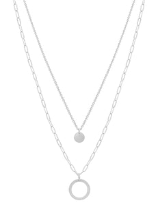 Matte Silver Layered Two Circle 16"-18" Necklace