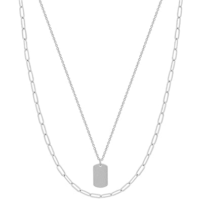 Matte Silver Layered Chain and Rectangle Charm 16