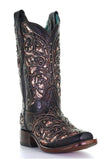 Corral Ladies Embroidery & Stud Black & Honey Square Toe Boots A4127