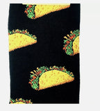 K. Bell Men Black Grey Crew Cotton Knit Taco Print Graphic Casual Socks Sz 10-13