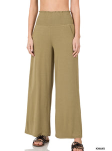 khaki smocked waistband lounge pants