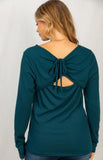 solid knit top with sexy tie back- teal