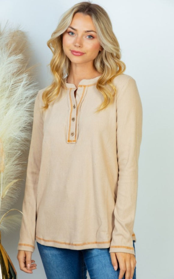 long sleeve button up shirt- warm sand