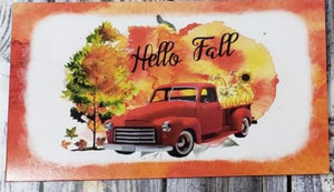 hello fall red truck magnet