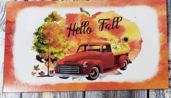 hello fall red truck magnet