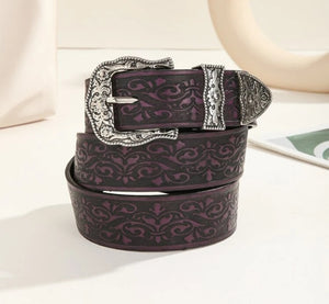 purple- scroll pattern western belt