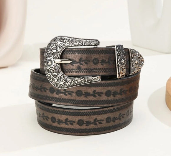 bronze floral pattern western belt