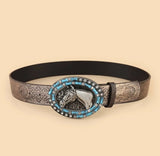 silver - horse head buckle western belt