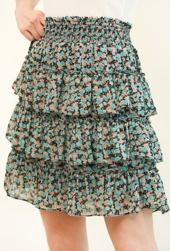 tiered floral skirt