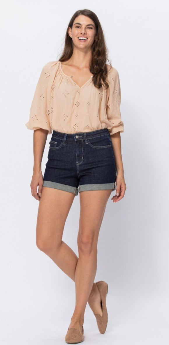 judy blue- stone wash cuff shorts 150093