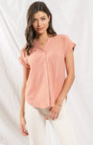 Rolled sleeve woven top- dusty peach