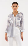 long sleeve navy stripped button top