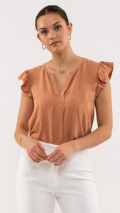 split neck ruffle sleeve top- sienna