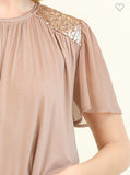 sequin contrast shirring top