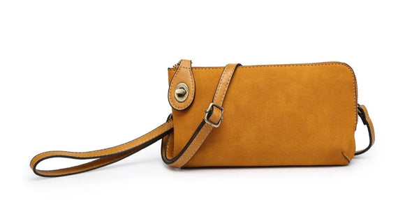 nubuck mustard suede kendall crossbody wallet