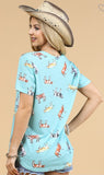 teal cow graphic t